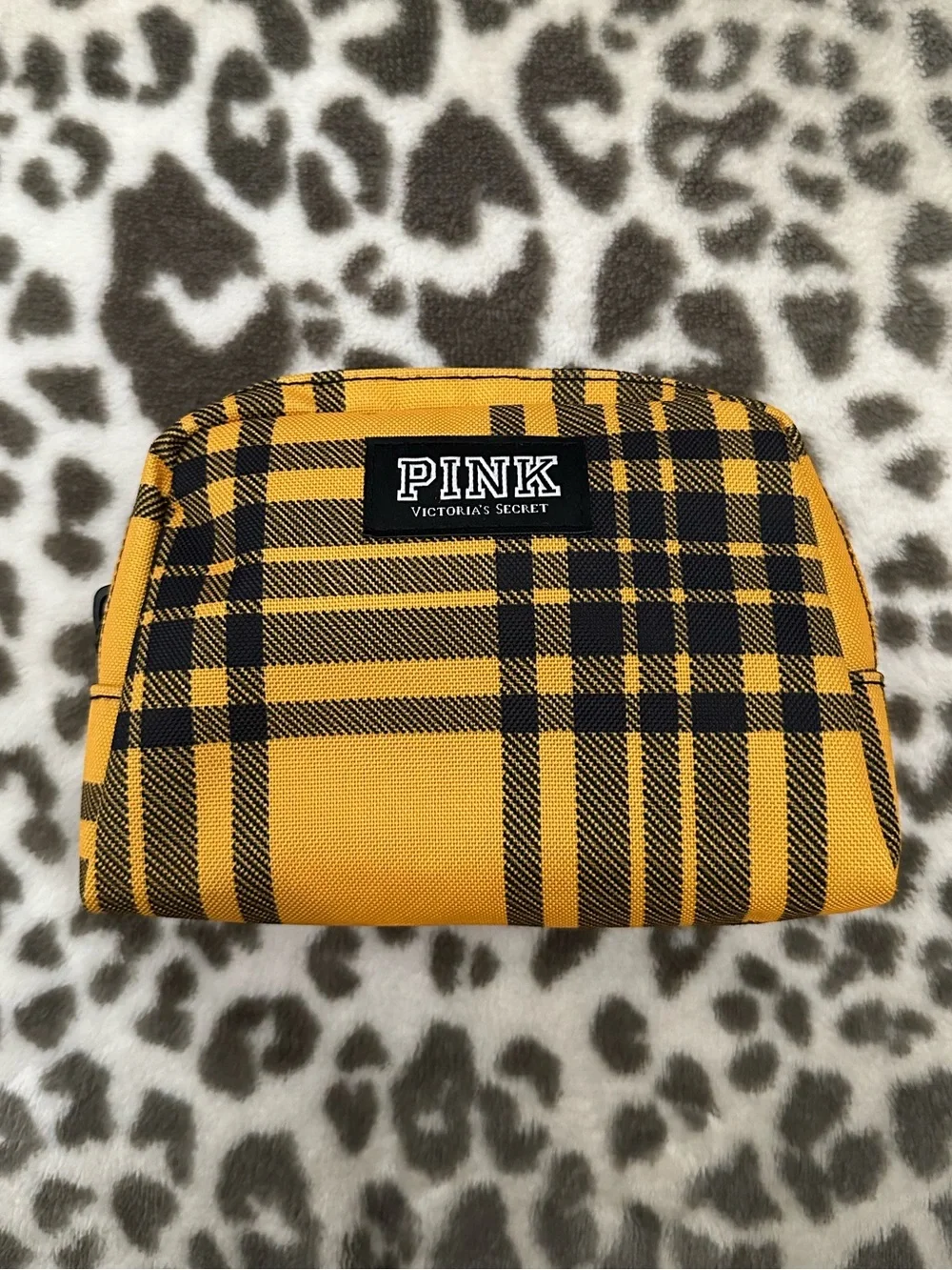 PINK Victoria’s Secret Plaid Cosmetic Pouch in Yellow Plaid Small